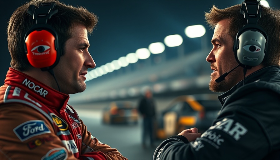 NASCAR drivers in animated confrontation expressing aggression.