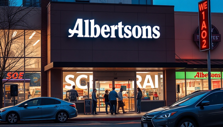 Albertsons 2025 Innovation Launchpad store with dusk lighting.