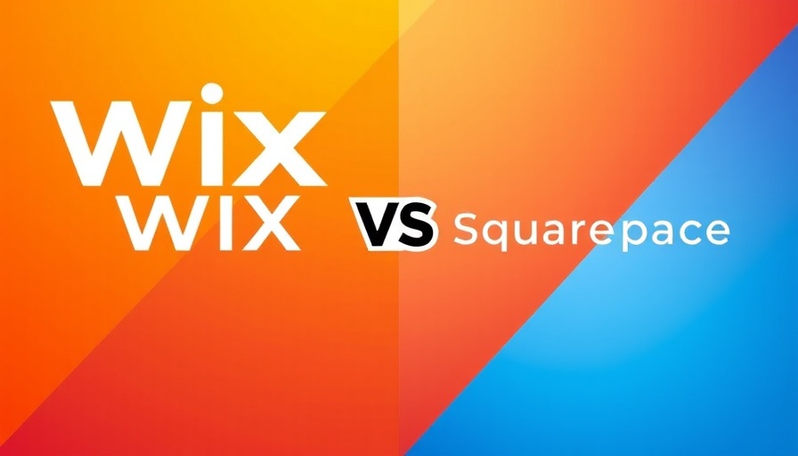 Vibrant comparison graphic of Wix vs. Squarespace with bold colors.