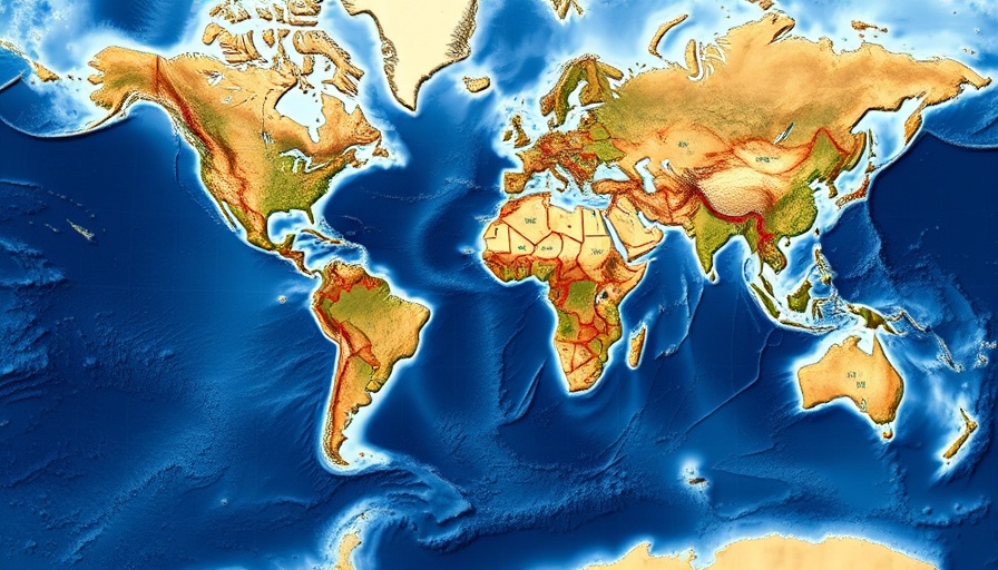 Topographic map highlighting oceanic depths and coastlines.