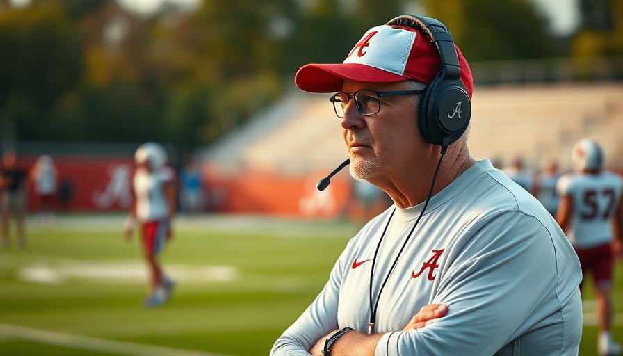 Alabama coach during football practice, focused and attentive.