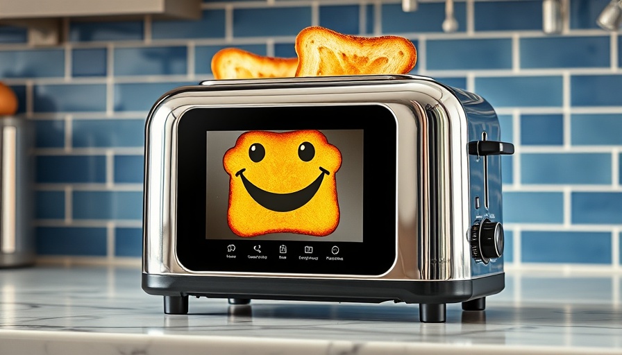 Smart toaster technology with happy toast display on modern toaster.