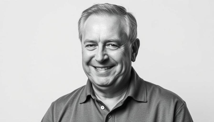 Portrait of middle-aged man smiling in black and white.