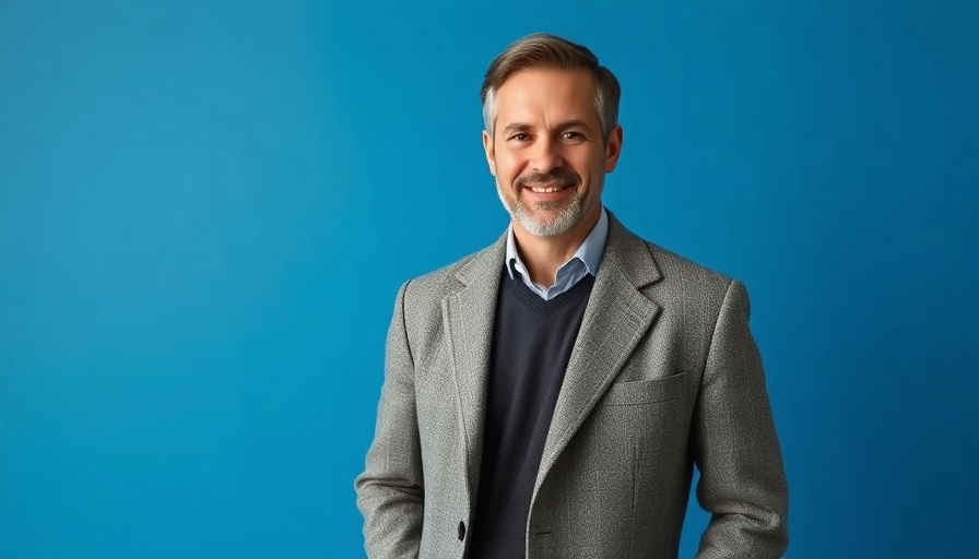 Aaron Keay venture capitalist, confident man in tweed jacket against blue background.