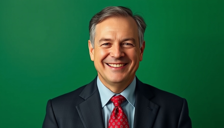 Portrait of a man in a suit, green background.