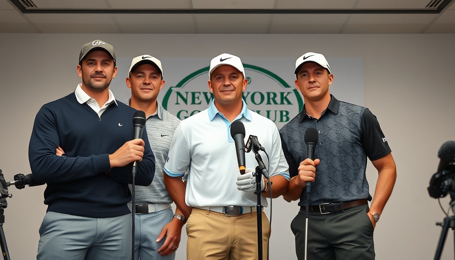 Golfers at New York Golf Club TGL playoffs press conference.