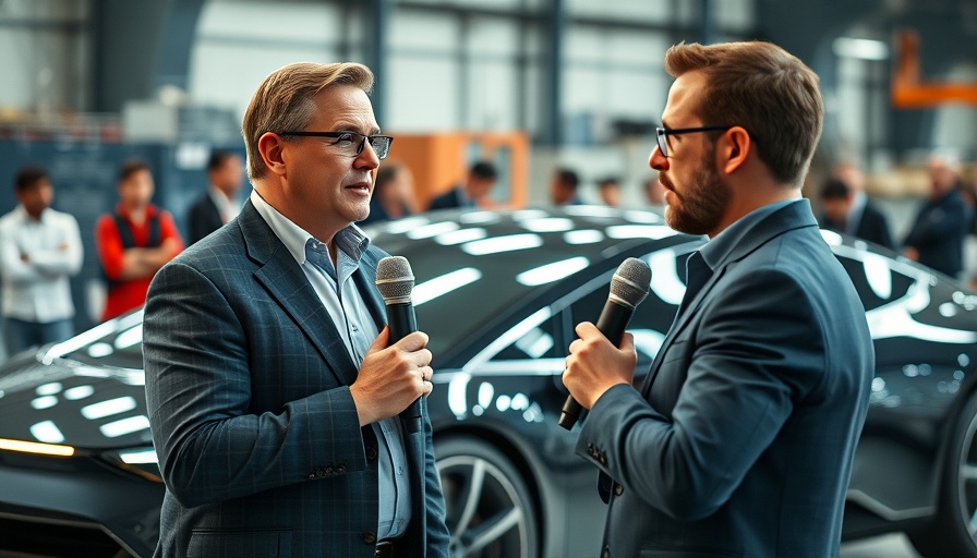 Tesla stock predictions history discussion in front of a futuristic car.