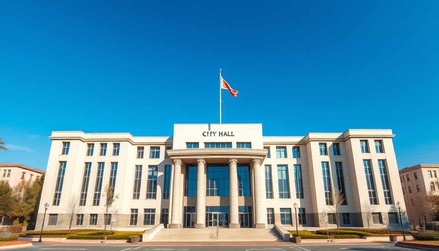 St. Cloud City Hall building under clear blue sky with flags