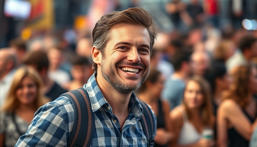 Cheerful man at an event, capturing a joyous moment.