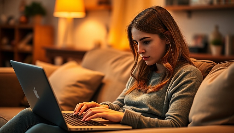 Focused young woman using laptop for sextortion prevention module.