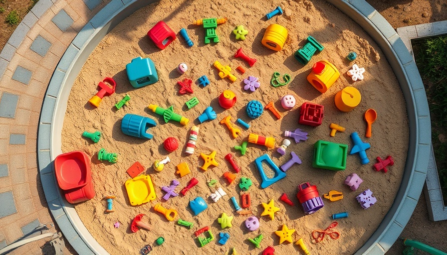 Colorful sandbox with toys in a playground setting, Youth Online Safety Co-Design.