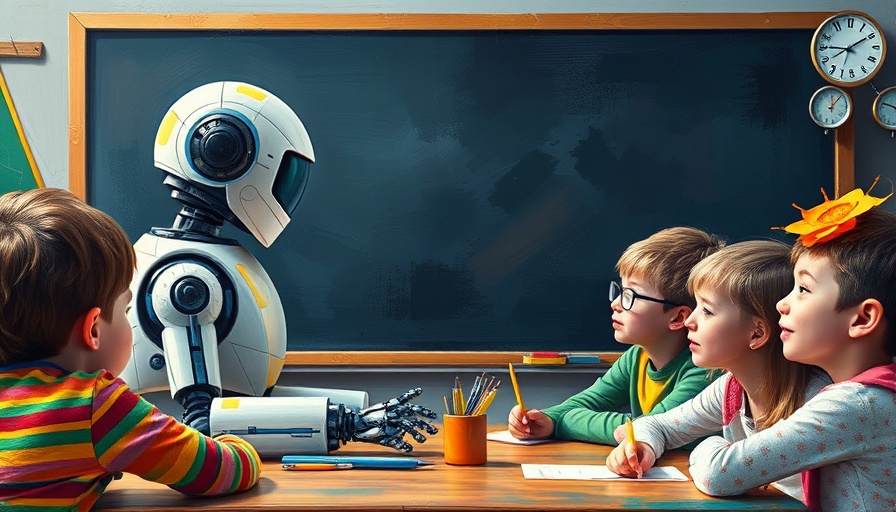 Should kids learn to use generative AI? Robot teaching students in class.