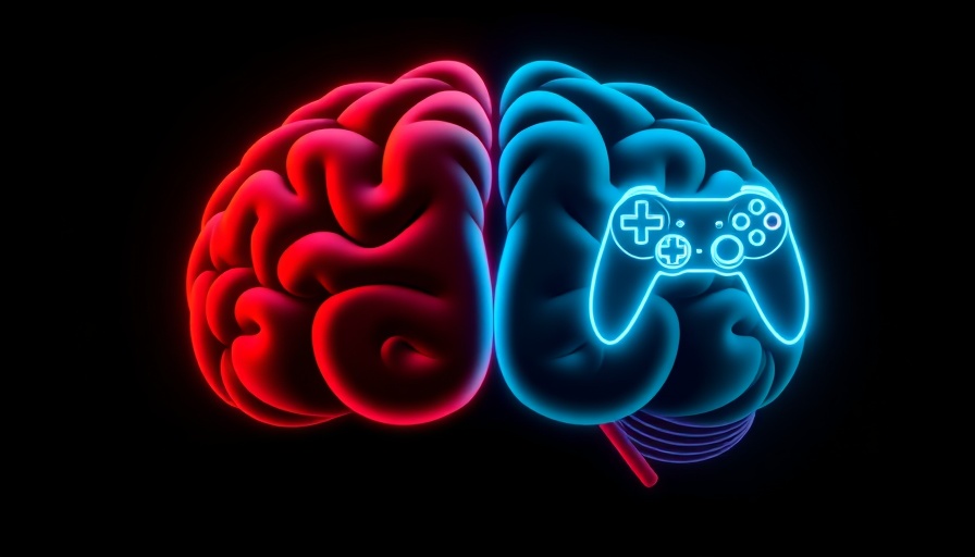 Illustration of a brain split with gaming icons, symbolizing overcoming addiction.