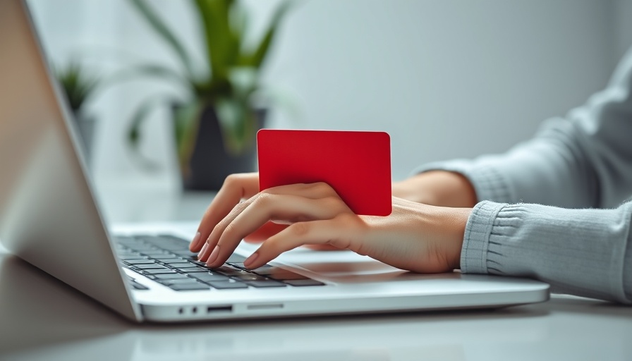 Hand with credit card near laptop, financial grooming scams concept.