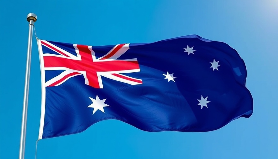 Australian flag under clear blue sky for Australia's under 16 social media ban.