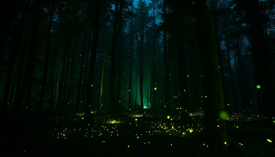 Mysterious forest with glowing fireflies, perfect for sleep meditation using guided imagery.