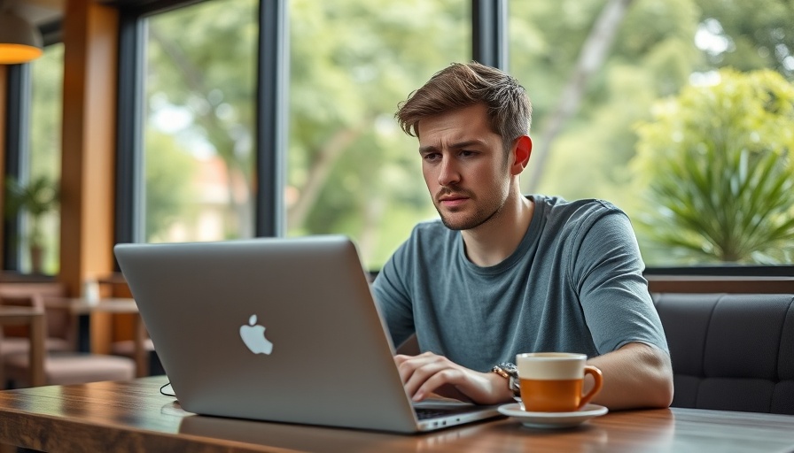 Gen Z remote work and burnout: Focused young man working on laptop in cafe.