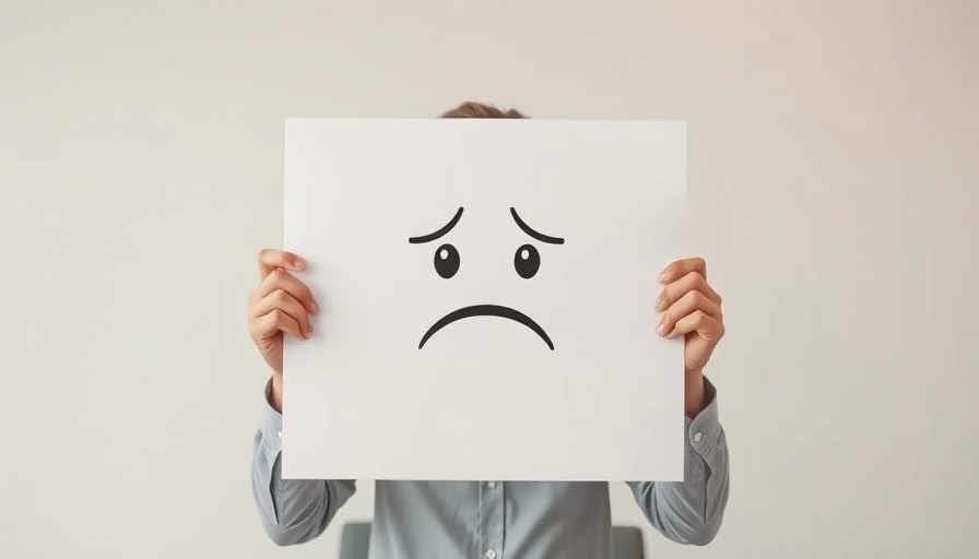 Man holding sad face sign symbolizing great detachment at work.