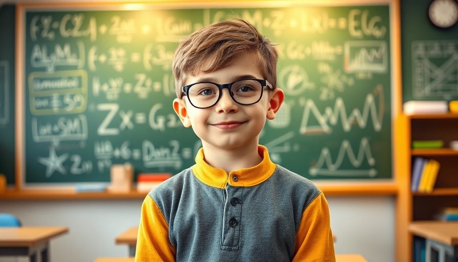 Confident young boy in front of creative chalkboard, symbolizing rapid reskilling.