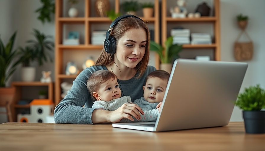 Focused young woman with baby on video call discussing AI and Hybrid Work Future.