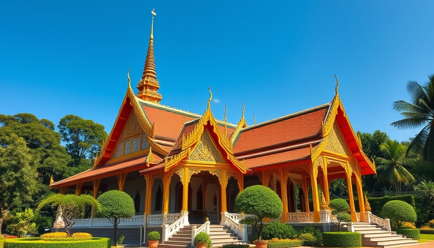 Ornate Thai temple under a blue sky, Thailand Co-Payment Scheme Luxury Vacations.