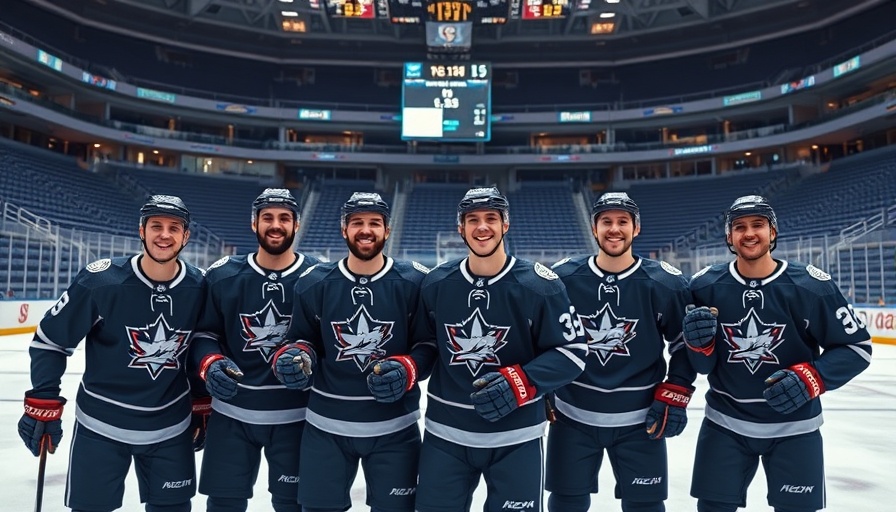 Veterans Showcase Ice Hockey team smiling on rink at Ohio Stadium