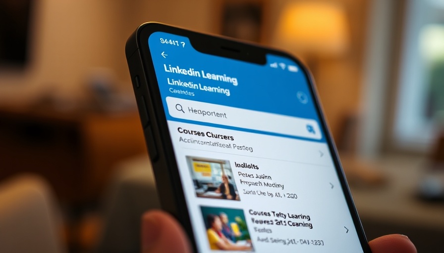 Close-up smartphone displaying LinkedIn Learning app courses