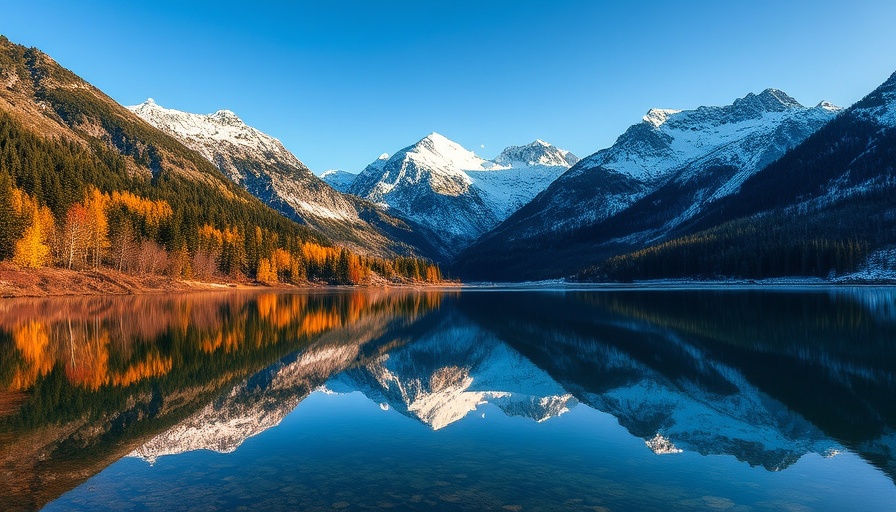 Breathtaking mountain landscape reflecting in lake in autumn.