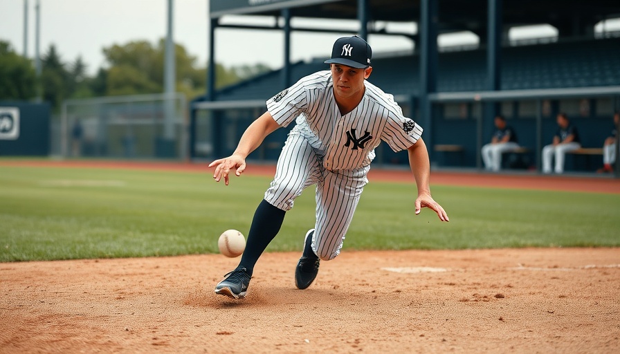 Baseball player fielding ball for New York Yankees third base situation.