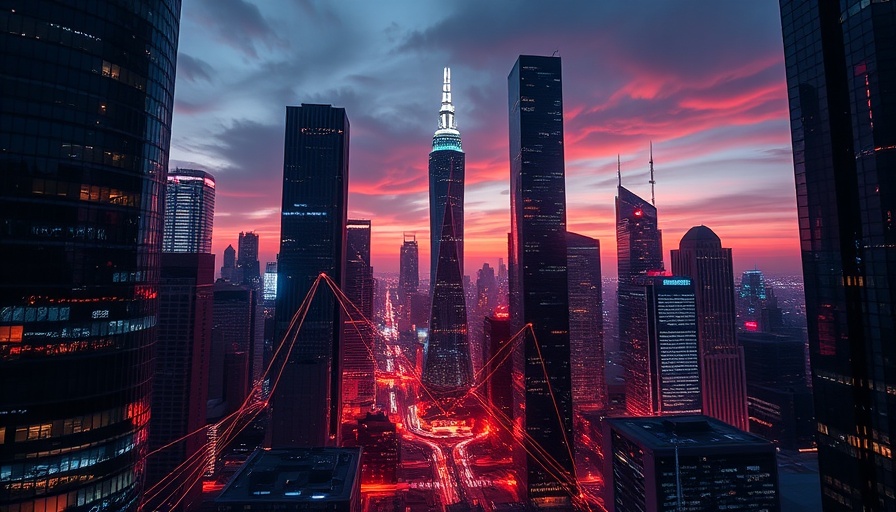 Futuristic city with digital data lines, AI Tools for Insurance Agents background.