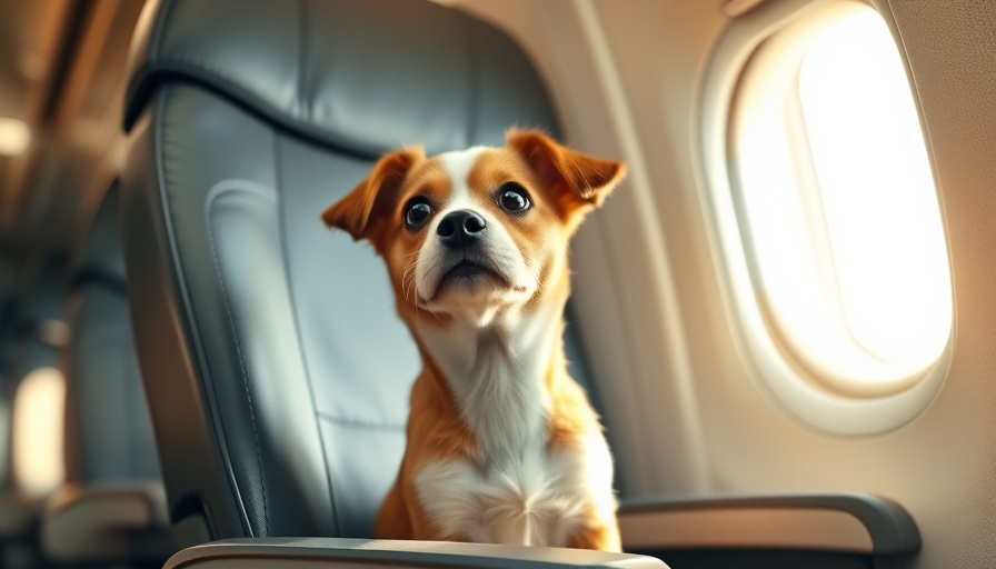 Curious dog on airplane seat, pondering travel safety.