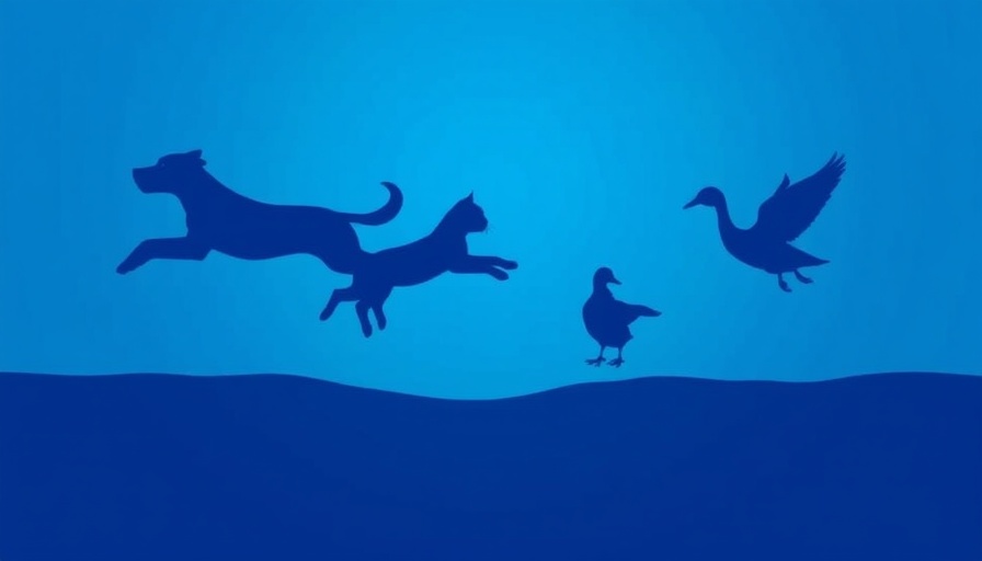 Abstract blue silhouette of leaping animals for holiday safety tips for pets.