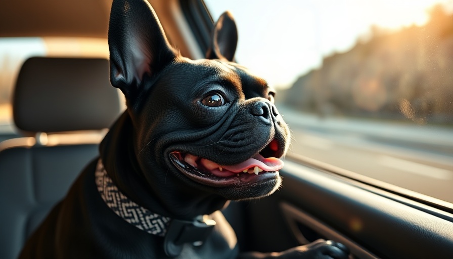 Black French Bulldog enjoying car ride experience.