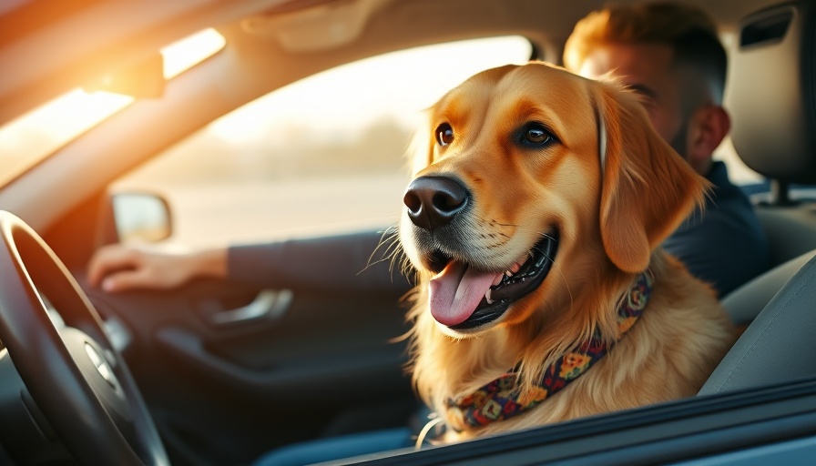 Golden retriever in car receiving travel tips, safe travel tips for pets.