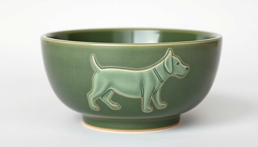 OSBY Ceramic Bowl in matte green with dog design on white background.