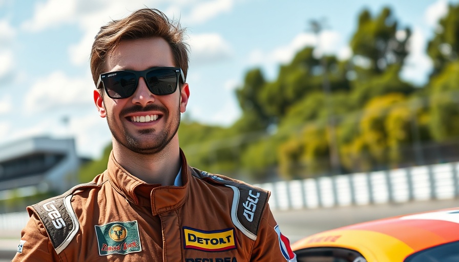 Race driver in suit smiling at NASCAR Cup Series debut event.