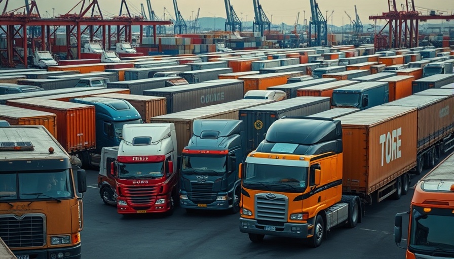 Trucks parked at a terminal, illustrating cross-border trucking rates logistics.