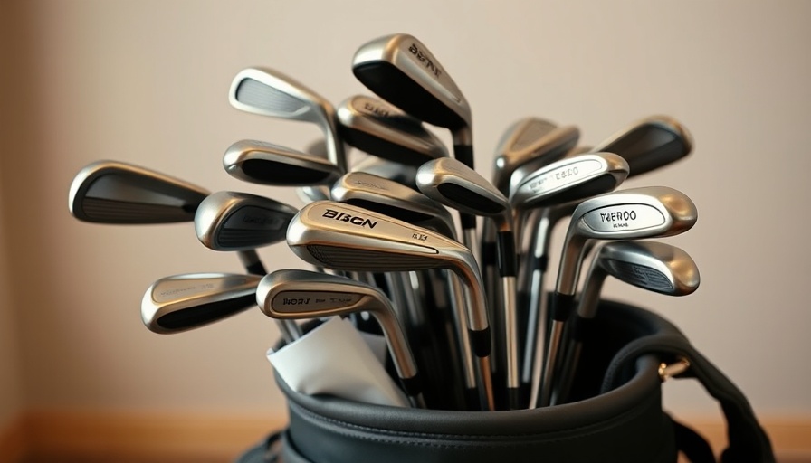 Assorted test golf clubs in a bag indoors.