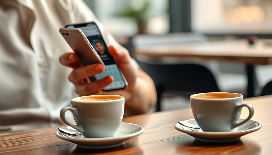 Language learning app interface on a smartphone near coffee, modern café.