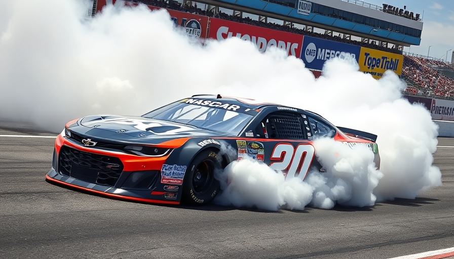 Christopher Bell NASCAR wins; car doing burnout with smoke.