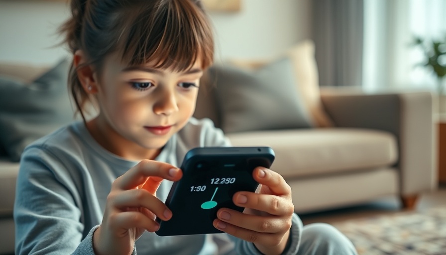 Young girl using phone with sand timers to manage screen time