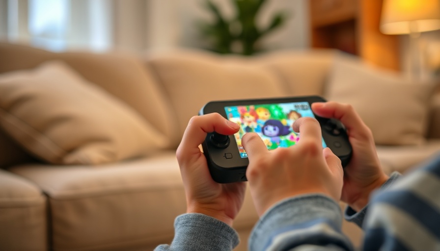 Child playing on handheld console, focus on preventing video game addiction in children.