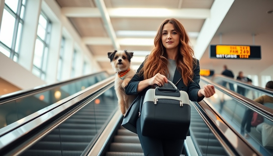 Woman with dog on an escalator at airport, highlighting American Airlines Pet Policy.