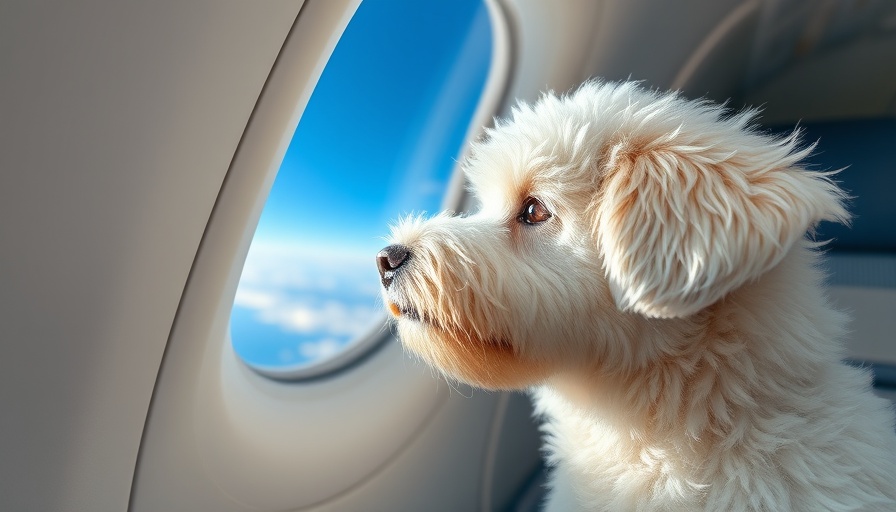 Fluffy white dog on a plane, looking out the window, buy dog a seat on a plane.