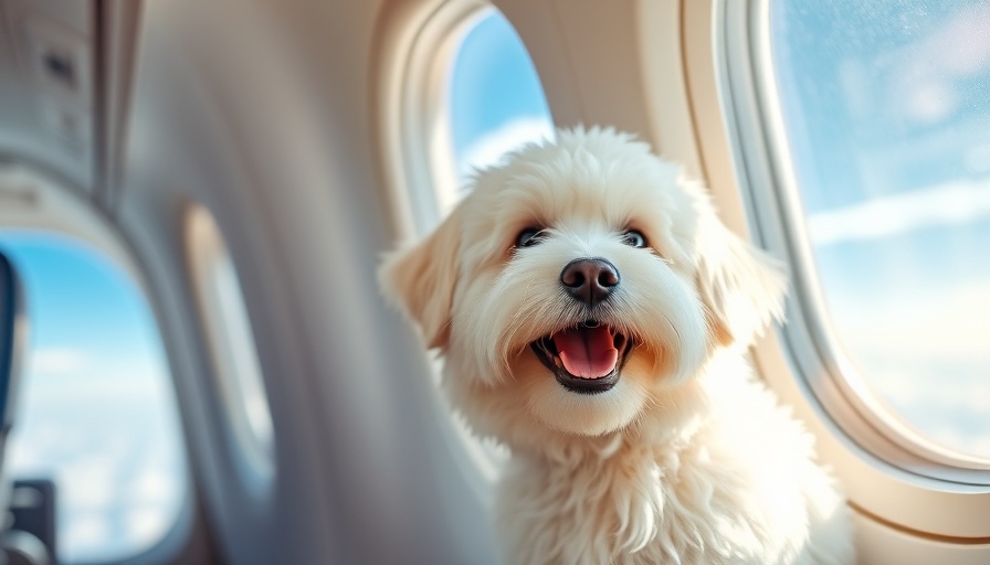 Fluffy white dog on airplane gazing at sky, Service Dogs on Airlines.