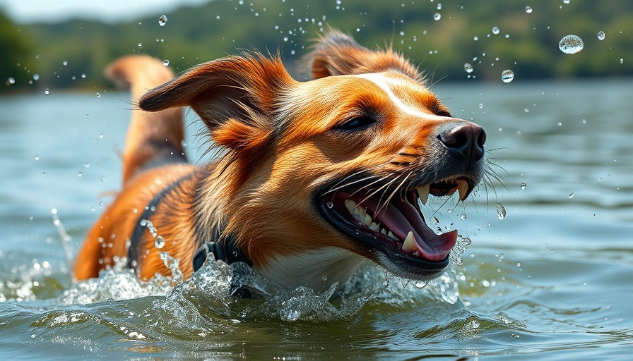 Energetic dog shaking off water, lakeside at Fiesta Island