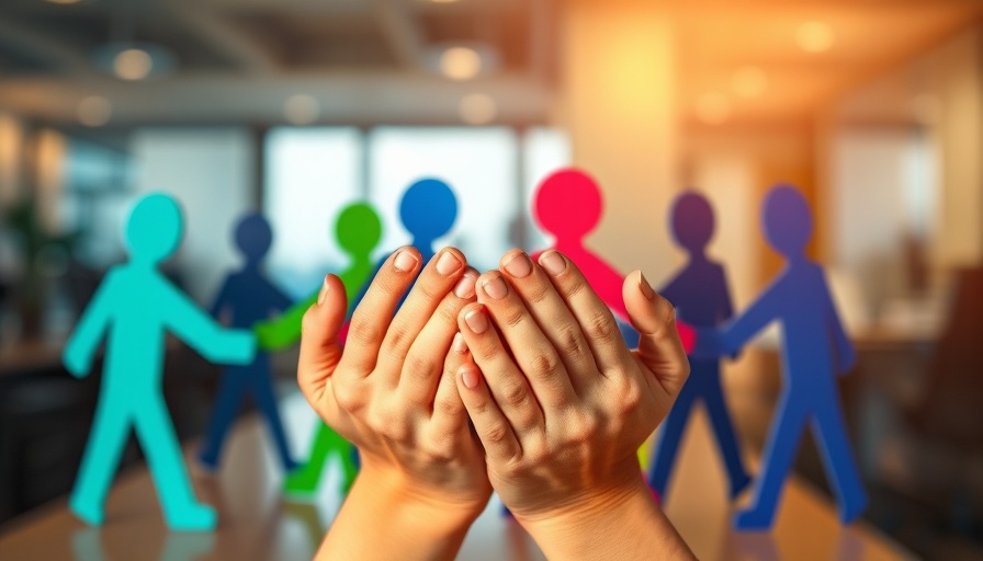 Protective hands around colorful paper cutouts symbolizing workplace unity.