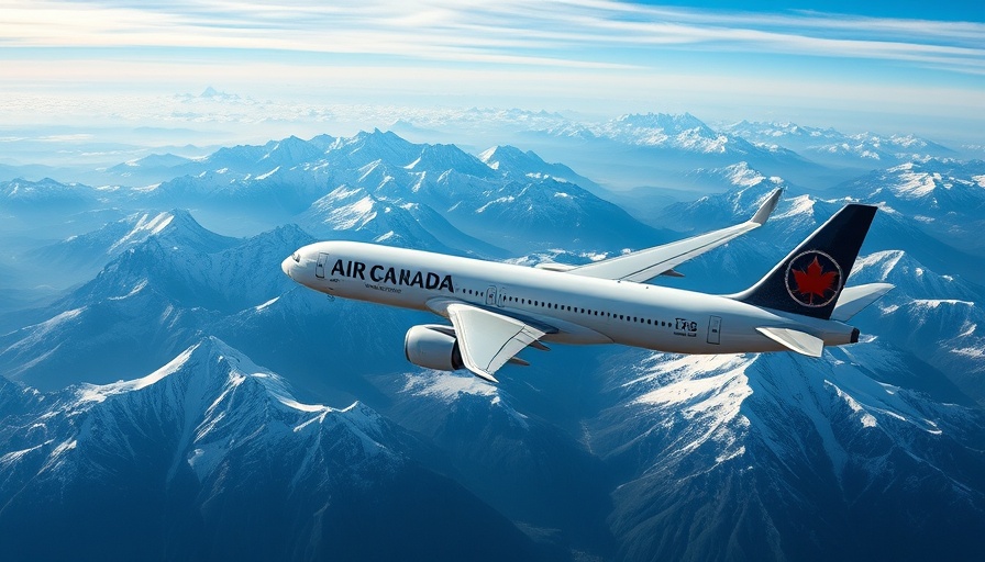 Air Canada South America flights airplane over snowy mountains.