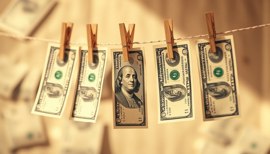 Hundred-dollar bills hanging in sepia, representing Trump 2.0 sanctions and AML compliance.