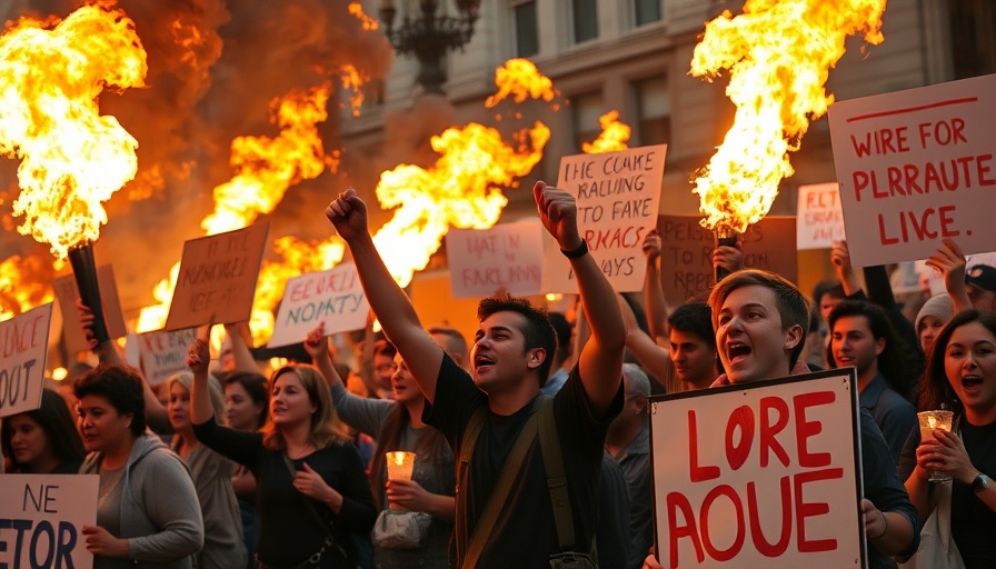 Indian tech workers demonstrating with flames and protest signs.